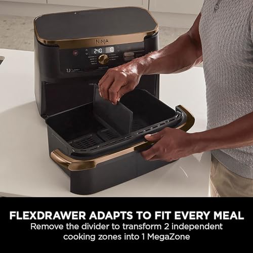 Ninja Foodi FlexDrawer Air Fryer, Dual Zone with Removable Divider, Large 10.4L Drawer, 7-in-1, Air-Fryer, Air Fry, Roast, Bake, Crisp, Non-Stick Dishwasher Safe Parts, Black and Copper, AF500UKCP