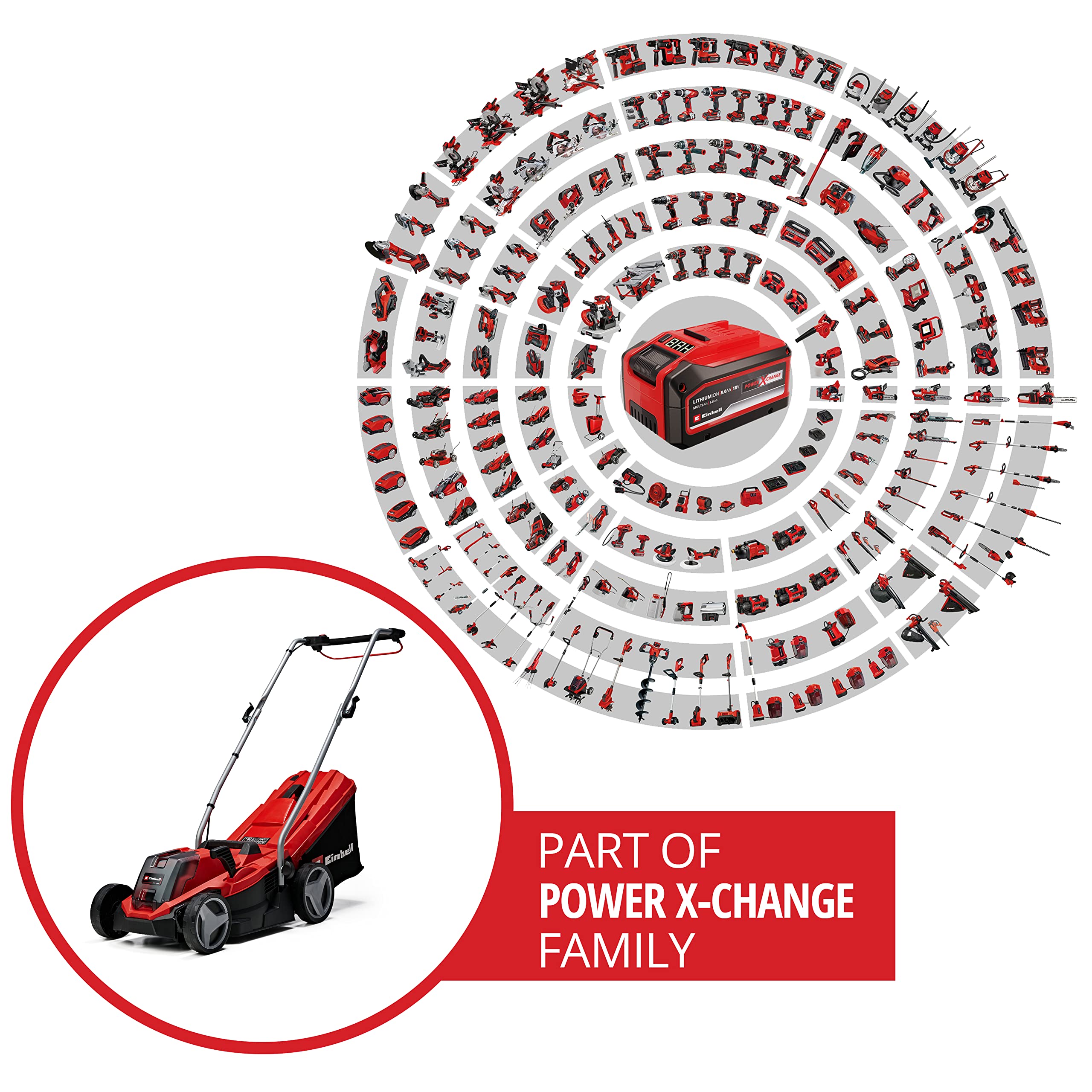 Einhell Power X-Change 18/33 Cordless Lawnmower With Battery and Charger - 18V, Brushless Motor, 33cm Cutting Width, 30L Grass Box, 5 Cutting Heights - GE-CM 18/33 Li Battery Lawn Mower