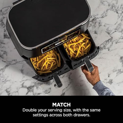 Ninja Foodi Dual Zone Digital Air Fryer, 2 Drawers, 7.6L, 4-in-1, Uses No Oil, Air Fry, Max Crisp, Roast, Reheat, Non-Stick, Dishwasher Safe Baskets and Crisper Plates, Black AF200UK