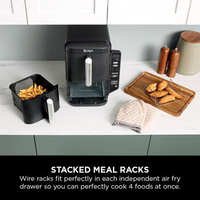 Ninja Double Stack Air Fryer, Vertical Dual Drawer Air Fryer with 4 cooking levels, 2 Drawers and 2 Racks, Space Saving Design, 7.6L Capacity, 6 Cooking Functions, 6 Portions, Black SL300UK