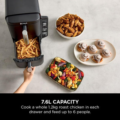 Ninja Double Stack Air Fryer, Vertical Dual Drawer Air Fryer with 4 cooking levels, 2 Drawers and 2 Racks, Space Saving Design, 7.6L Capacity, 6 Cooking Functions, 6 Portions, Black SL300UK